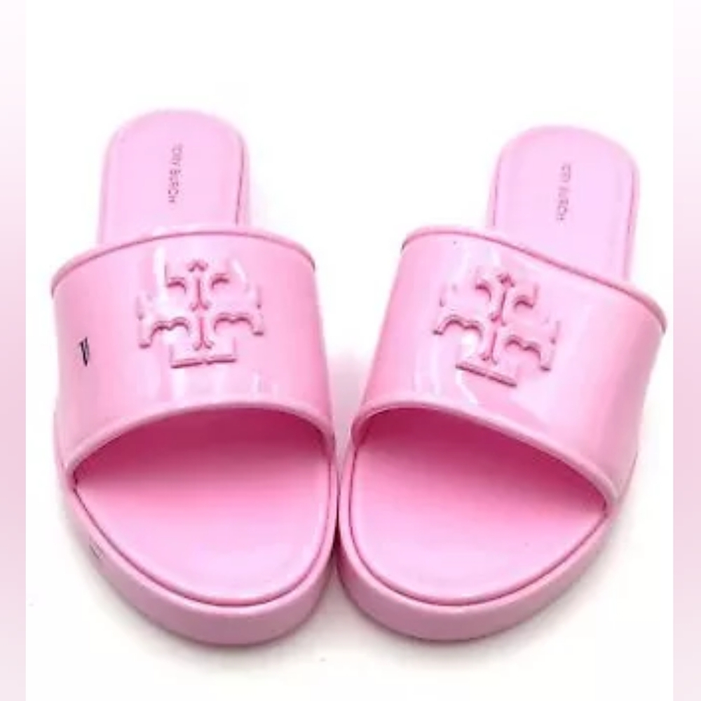 Tory Burch Womens Eleanor Platform Jelly Slide 30MM Jelly Sandals 9 Petunia Pink